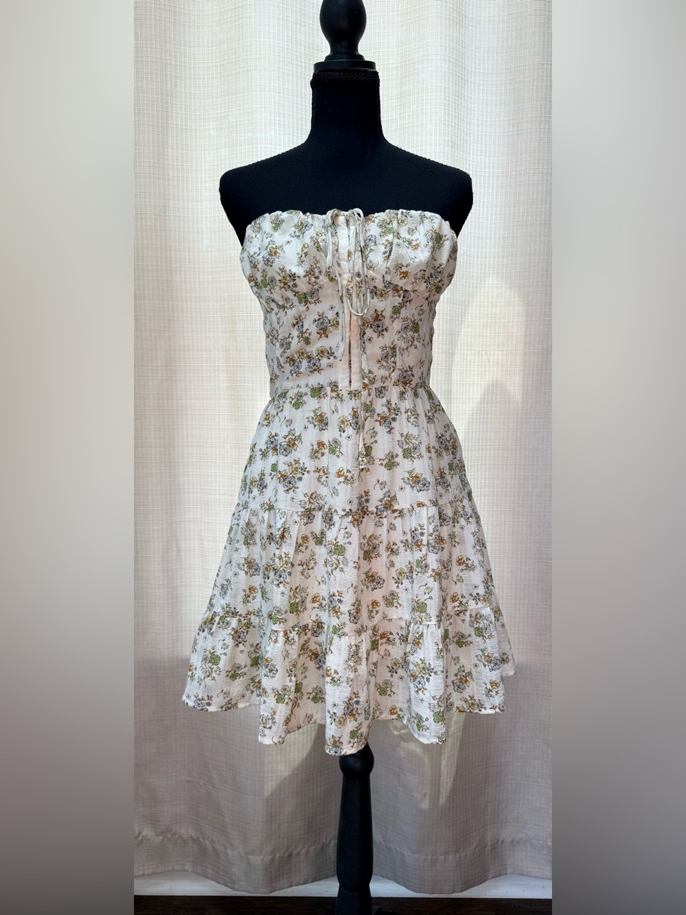 Bittersweet Floral Strapless Mini Dress Smocked Back Cottagecore Size S